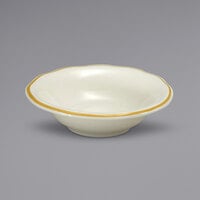 Oneida Buffalo Caprice by 1880 Hospitality F1560013710 4.5 oz. Scalloped Edge China Fruit Bowl with Manhattan Gold Band - 36/Case