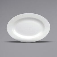 Oneida Buffalo Bright White Ware by 1880 Hospitality F8010000373 13 1/4" x 9" Rolled Edge Oval Porcelain Platter - 12/Case