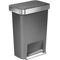 simplehuman CW1386 12 Gallon / 45 Liter Gray Rectangular Front Step-On Trash Can with Liner Pocket