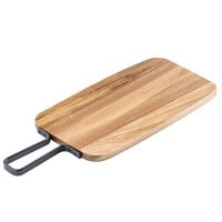 Tablecraft 10078 Industrial 15 1/8" x 8 1/2" Rectangular Acacia Wood Serving Board with Handle