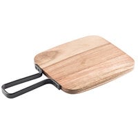 Tablecraft 10076 Industrial 9 1/8" x 8 1/4" Rectangular Acacia Wood Serving Board with Handle
