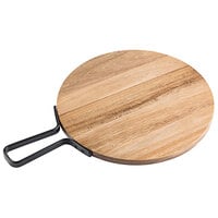 Tablecraft 10080 Industrial 12" Round Acacia Wood Serving Board with Handle