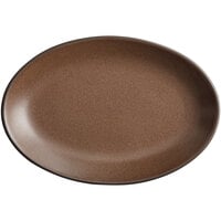 Acopa Embers 9 1/2" x 6 1/2" Hickory Brown Matte Coupe Stoneware Platter - 12/Case