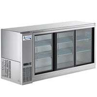 Avantco UBB-72S-GT-S 72" Stainless Steel Underbar Height Narrow Sliding Glass Door Back Bar Refrigerator with Galvanized Top and LED Lighting