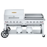 Crown Verity CV-CCB-72RGP Liquid Propane 72 inch Club Grill with 2 Horizontal Propane Tanks and RGP Roll Dome / Griddle Package