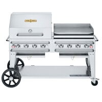 Crown Verity CV-RCB-60RGP-SI-BULK Liquid Propane 60" Pro Series Outdoor Rental Grill with Single Gas Connection, Bulk Tank Capacity, and RGP Roll Dome / Griddle Package