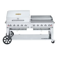 Crown Verity CV-MCB-72 SI50/100-RGP Liquid Propane 72" Mobile Outdoor Grill with Single Gas Connection, 50-100 lb. Tank Capacity, and RGP Roll Dome / Griddle Package