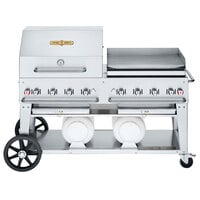 Crown Verity CV-CCB-60RGP Liquid Propane 60" Club Grill with 2 Horizontal Propane Tanks and RGP Roll Dome / Griddle Package