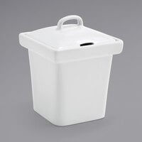Front of the House DBO090WHP22 Mod 4 oz. Bright White Square Porcelain Pot with Notched Lid - 6/Case