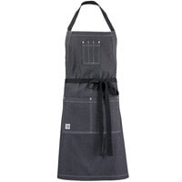 Mercer Culinary M63206DEN Metro Edge Scout Gray 65/35 Cotton/Poly Bib Apron with Adjustable Straps, Black Webbing, and 3 Pockets - 34" x 29 3/4"