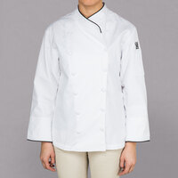 Chef Revival Corporate LJ008 Ladies White Customizable Executive Long Sleeve Coat with Black Piping - XL
