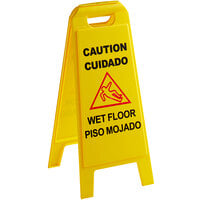 Carlisle 3690000 Flo-Pac 25" Yellow Multilingual Double-Sided Wet Floor Sign - "Caution Wet Floor"