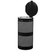 Ex-Cell Kaiser WR-10R CVR BLK Landscape Series 10 Gallon Round Black Gloss Perforated Waste Receptacle with Lid