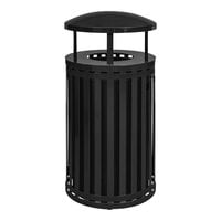 Ex-Cell Kaiser SCTP-40 D ND BLK Streetscape Black Gloss 45 Gallon Round Outdoor Trash Receptacle with Canopy