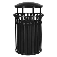 Ex-Cell Kaiser SCD-2633 BLK Streetscape Black Gloss 37 Gallon Round Classic Outdoor Trash Receptacle with Canopy