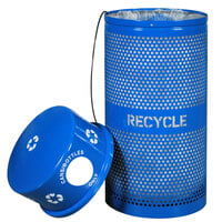 Ex-Cell Kaiser RC-34R DM CANS RBL Landscape Series 34 Gallon Blue Gloss Round Perforated Trash Receptacle with Dome Top