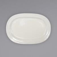 International Tableware NP-13 Newport 12" x 8 7/8" Ivory (American White) Embossed Stoneware Platter - 12/Case