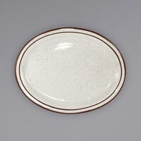 International Tableware GR-12 Granada 9 3/4" x 7 1/2" Ivory (American White) Brown Speckled Narrow Rim Stoneware Platter - 24/Case