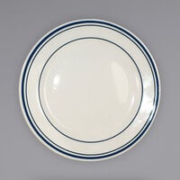 International Tableware CT-9 Catania 9 3/4" Ivory (American White) Stoneware Plate with Blue Bands - 24/Case