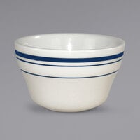 International Tableware CT-4 Catania 7.25 oz. Ivory (American White) Stoneware Bouillon with Blue Bands - 36/Case