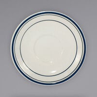 International Tableware CT-2 Catania 6" Ivory (American White) Stoneware Saucer with Blue Bands - 36/Case