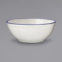 International Tableware DA-15 Danube 13 oz. Ivory (American White) Blue Speckled Stoneware Nappie / Oatmeal Bowl with Blue Bands - 36/Case