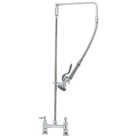 T&S B-0121 Deck Mounted 38 3/8" High Pre-Rinse Faucet with Adjustable 8" Centers, Swivel Arm, and 20" Hose