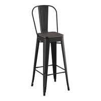 Lancaster Table & Seating Alloy Series Onyx Black Indoor Cafe Barstool with Onyx Black Wood Seat