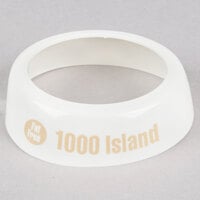Tablecraft CB18 Imprinted White Plastic "Fat Free 1000 Island" Salad Dressing Dispenser Collar with Beige Lettering
