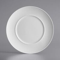 Acopa Liana 11 3/4" Bright White Embossed Lines Wide Rim Porcelain Plate - 12/Case