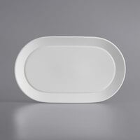 Acopa Liana 12" x 7 1/4" Bright White Embossed Lines Wide Rim Porcelain Platter - 12/Case