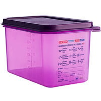 Araven 61392 1/4 Size Purple Allergen-Free Polypropylene Food Pan with Airtight Lid - 6" Deep