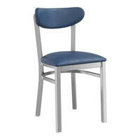 Lancaster Table & Seating Boomerang Series Clear Coat Finish Chair with Navy Vinyl Seat and Back