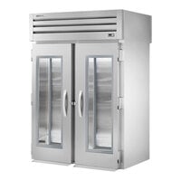 True STR2RRT-2G-2S Spec Series 68" Stainless Steel 2 Section Glass Front, Solid Back Door Roll-Through Refrigerator