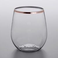 Visions 12 oz. Heavy Weight Clear Plastic Stemless Wine Glass with Rose Gold / Copper Rim - 64/Case