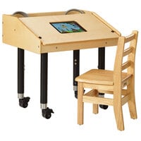 Jonti-Craft Baltic Birch 3395JCM 27" x 21" x 27"-38" Mobile Children's Single Wood Tablet Table with Rear Storage