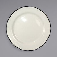 International Tableware SY-7 Sydney 7 3/8" Ivory (American White) Scalloped Edge Stoneware Plate with Black Rim - 36/Case