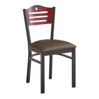 Lancaster Table & Seating Black Finish Side Chair with Dark Brown Vinyl Seat and Mahogany Wood Back