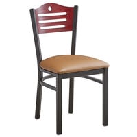 Lancaster Table & Seating Black Finish Side Chair with Light Brown Vinyl Seat and Mahogany Wood Back