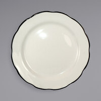 International Tableware SY-9 Sydney 9 7/8" Ivory (American White) Scalloped Edge Stoneware Plate with Black Rim - 24/Case