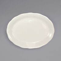 International Tableware VI-12 Victoria 9 7/8" x 7 1/4" Ivory (American White) Scalloped Edge Stoneware Platter - 24/Case