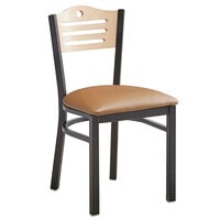 Lancaster Table & Seating Black Finish Side Chair with Light Brown Vinyl Seat and Natural Wood Back
