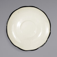 International Tableware SY-2 Sydney 5 3/4" Ivory (American White) Scalloped Edge Stoneware Saucer with Black Rim - 36/Case