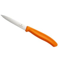 Victorinox 6.7736.L9 Swiss Classic 4" Serrated Spear Point Paring Knife with Orange Handle