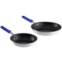 Choice 2-Piece Aluminum Non-Stick Fry Pan Set with Blue Silicone Handles - 8" and 10" Frying Pans
