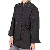 Uncommon Chef Classic Poplin 0413 Unisex Lightweight Black Customizable Long Sleeve Chef Coat with 10 Buttons