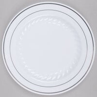 Fineline Silver Splendor 507-WH 7" White Plastic Plate with Silver Bands - 150/Case