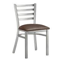 Lancaster Table & Seating Clear Coat Finish Ladder Back Chair with 2 1/2" Dark Brown Vinyl Padded Seat