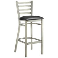 Lancaster Table & Seating Clear Coat Finish Ladder Back Bar Stool with 2 1/2 inch Black Vinyl Padded Seat - Detached