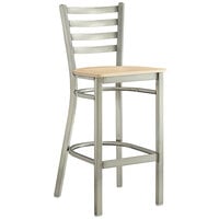Lancaster Table & Seating Clear Coat Finish Ladder Back Bar Stool with Natural Wood Seat - Detached